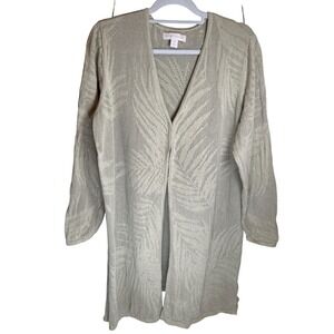 Laura Ashley Womens 3X Sage Green Palm Leaf Pointelle Longline Cardigan Sweater